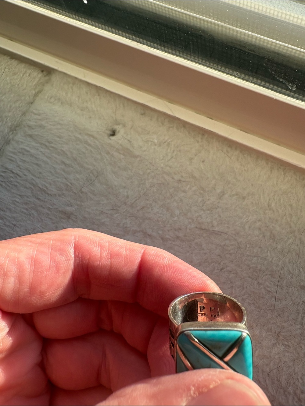 Turquoise Inlay Sterling Silver Square Ring - Turquoise - Picture 3 of 3